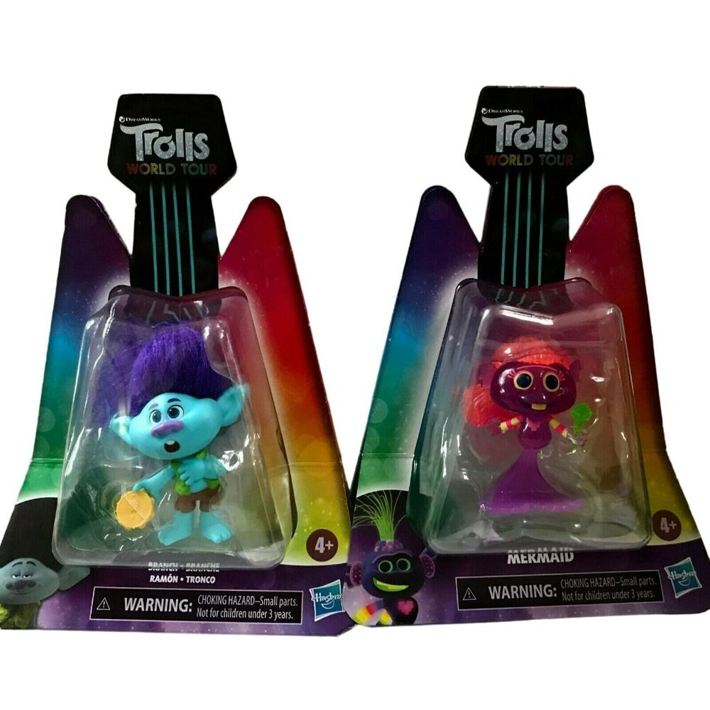 Trolls World Tour Branch & Mermaid 3" Mini Figures Set Of 2 Hasbro Dreamworks